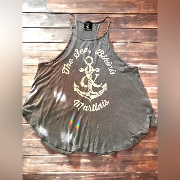 Hippie Chic Woman’s Novelty Boho Beach Boat Tank Top Gray White Size L - Picture 5 of 5